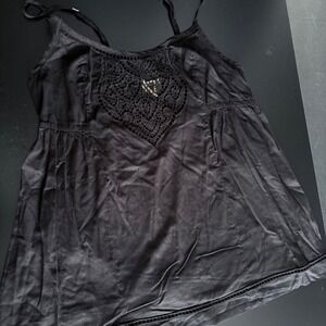 Y2K Ella Moss Babydoll Tank Vintage‎ Black Cotton Eyelet Blouse (S-M) cotton